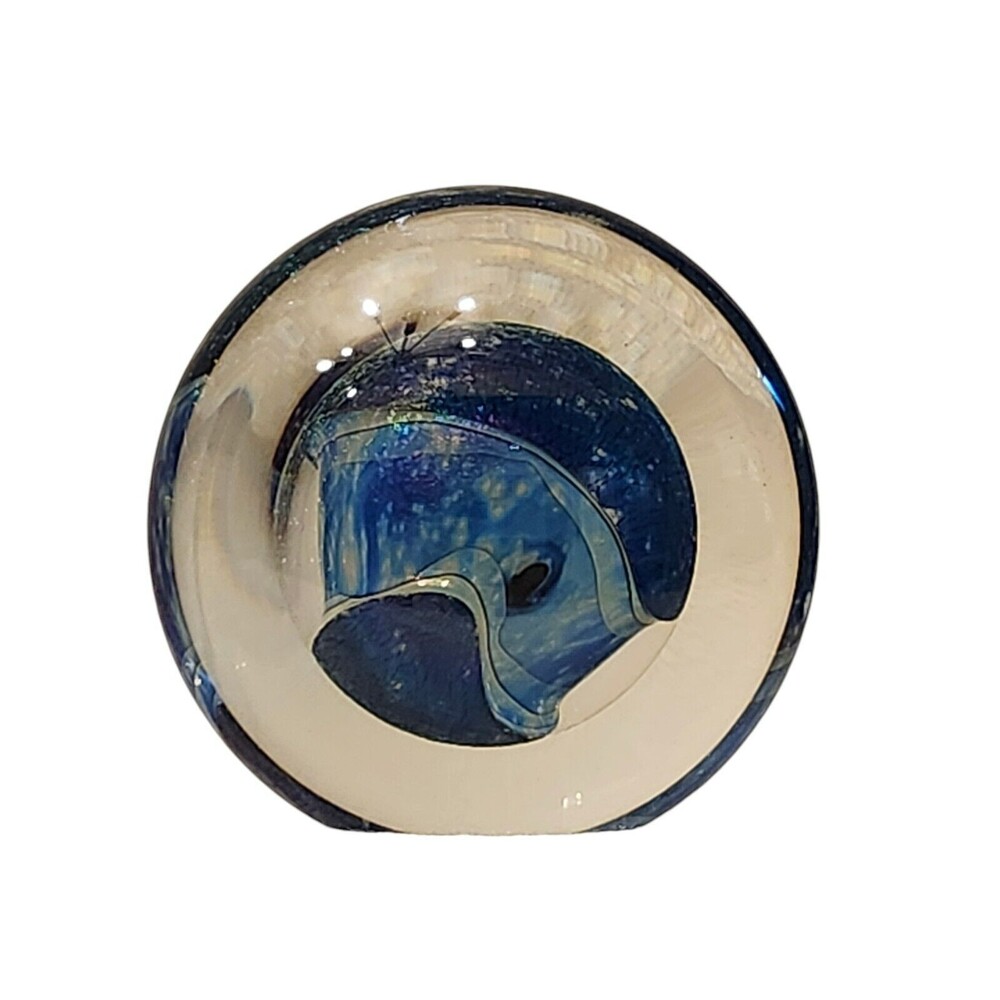 Robert Eickholt Blue Dichroic Disc 4"Paperweight Upright /Flat Signed 1997‎ VTG
